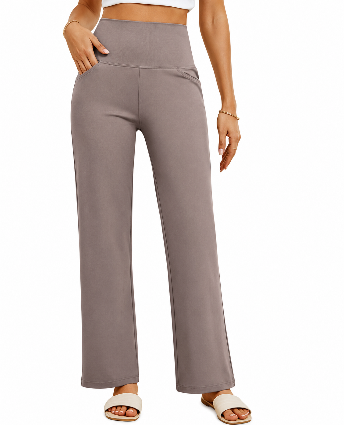 Women’s Wide Leg Lounge Pants, High Waisted Comfy Travel Pants with Pockets