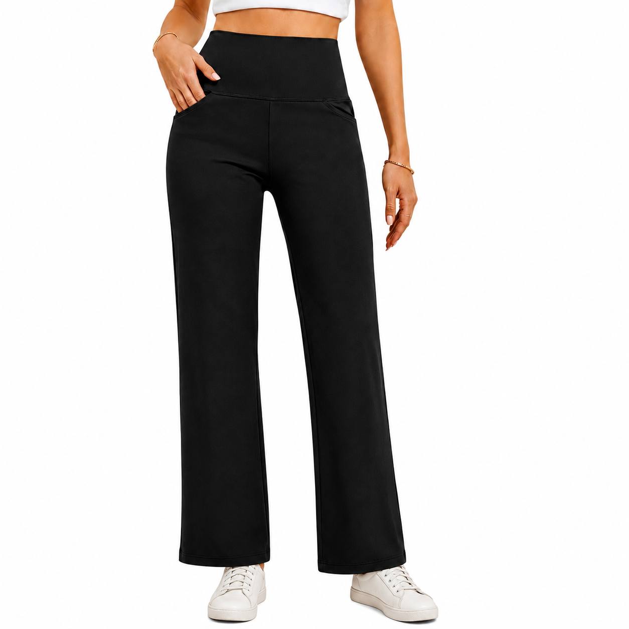 Women’s Wide Leg Lounge Pants, High Waisted Comfy Travel Pants with Pockets